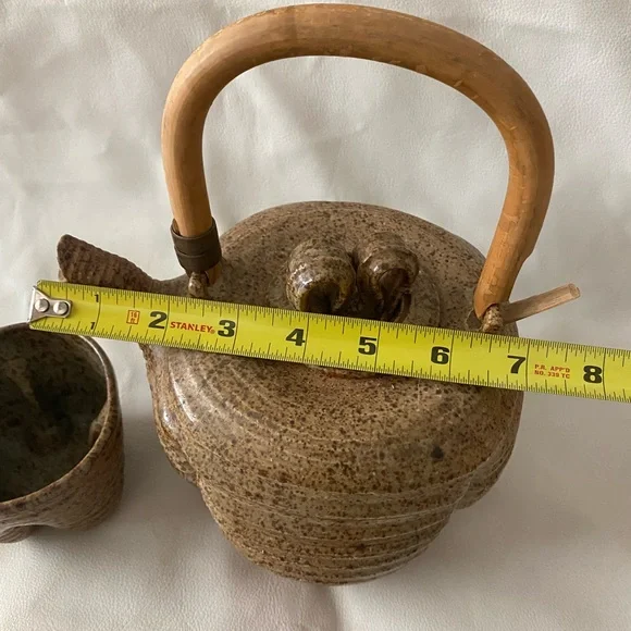 Mid Century 1970’s handmade stonewear Rustic Ceramic Teapot and Cup Set